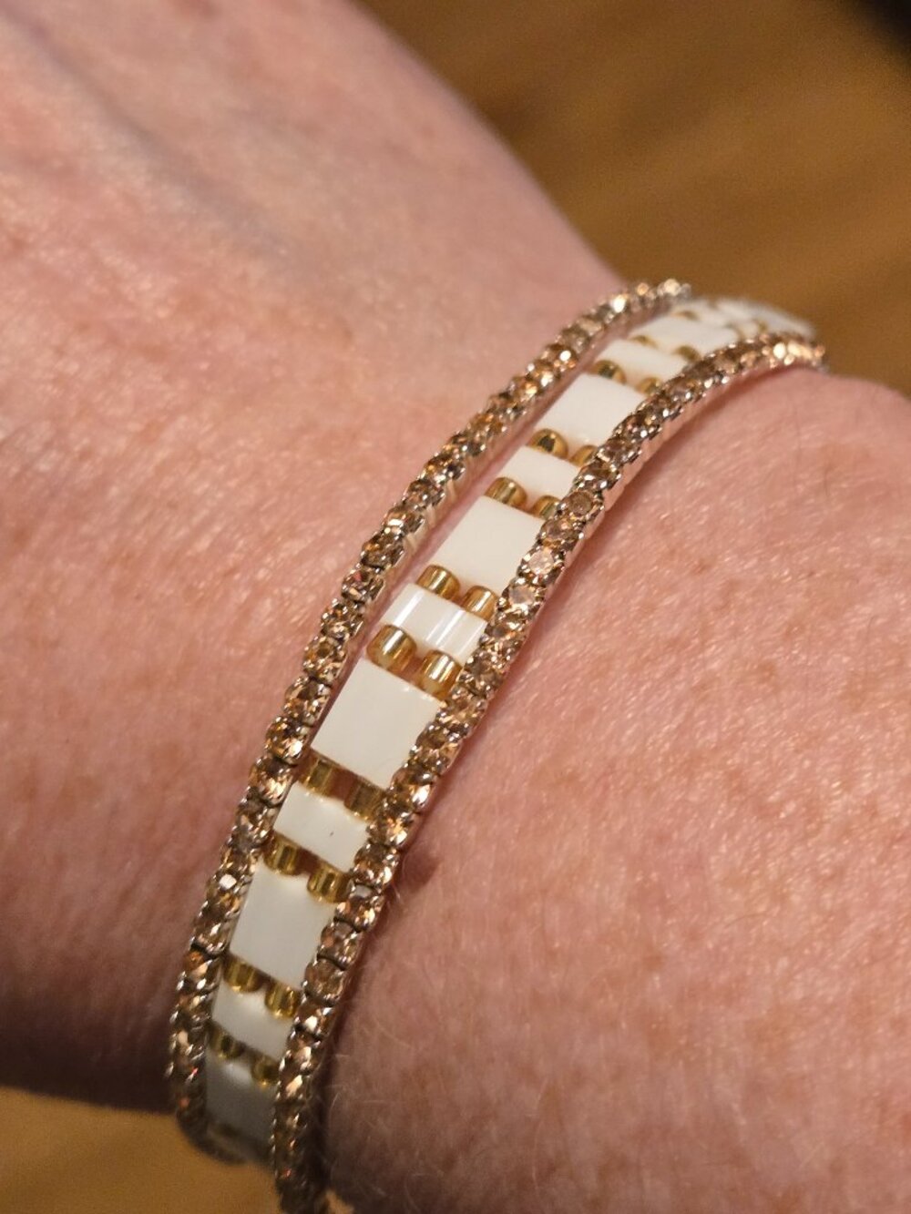 New Trio of tila beads elastic bracelet and cubic zirconia bracelets